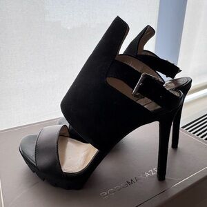 BCBG Black Suede & Leather High Heel Slingbacks